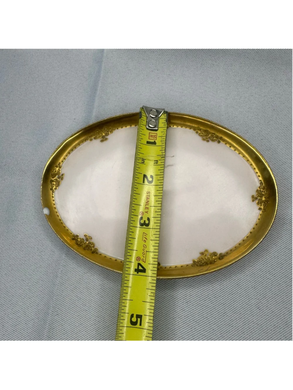Antique Haviland Limoges France Gilt Oval Porcelain Dish Tray Gold w Rose Motif